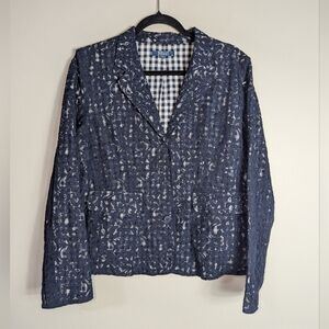 12 Kelly by Clinton Kelly Blue Lace Gingham Print Blazer